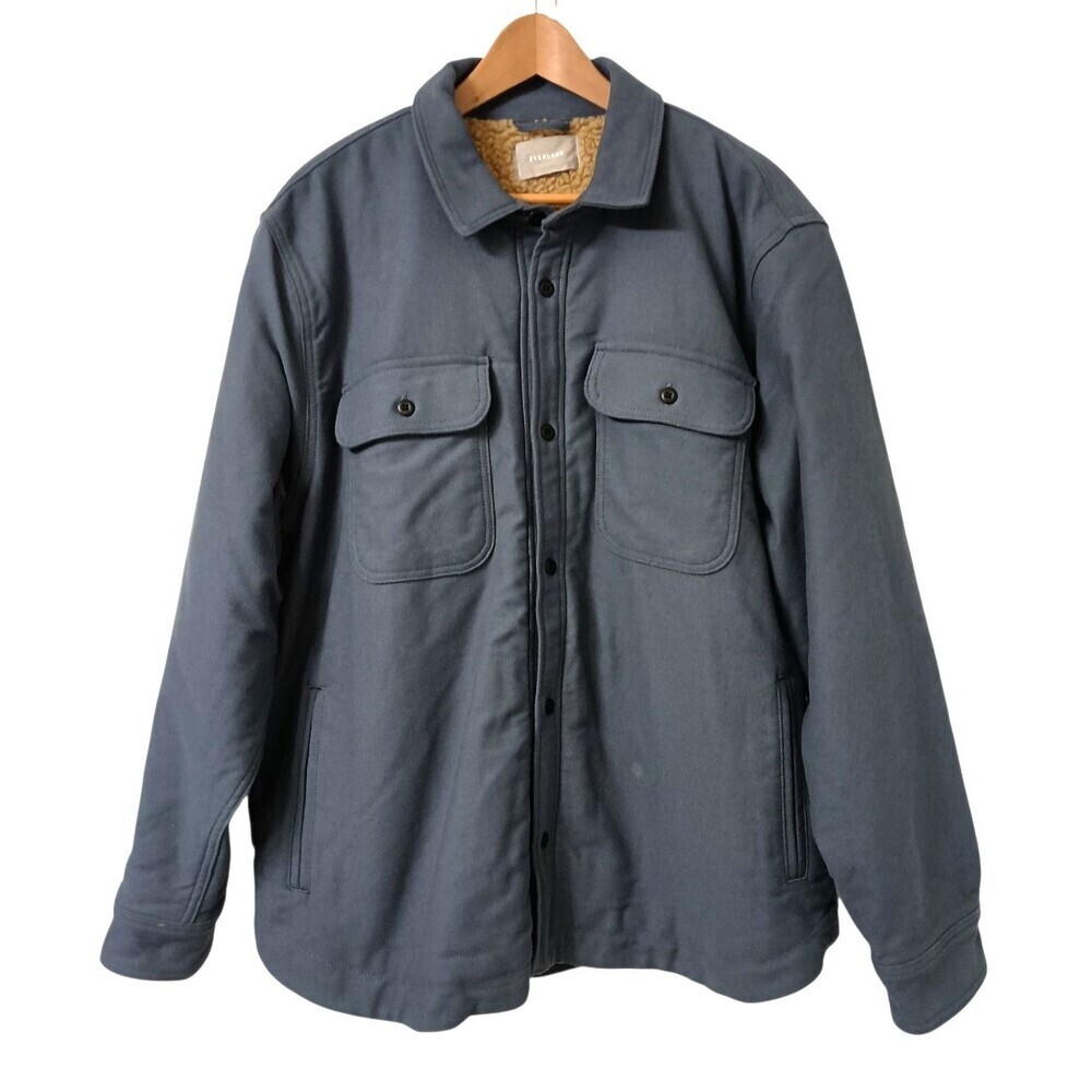 Everlane The ReNew Fleece Lined Heavyweight Overshirt Shacket Mens XXL Blue Gray
